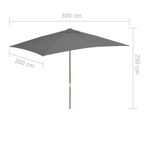 Udendørs parasol med træstang 200 x 300 cm antracitgrå