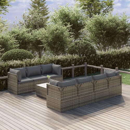 Loungesæt til haven 8 dele med hynder polyrattan grå