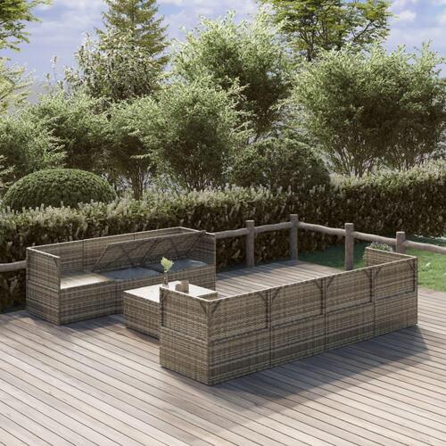 Loungesæt til haven 8 dele med hynder polyrattan grå