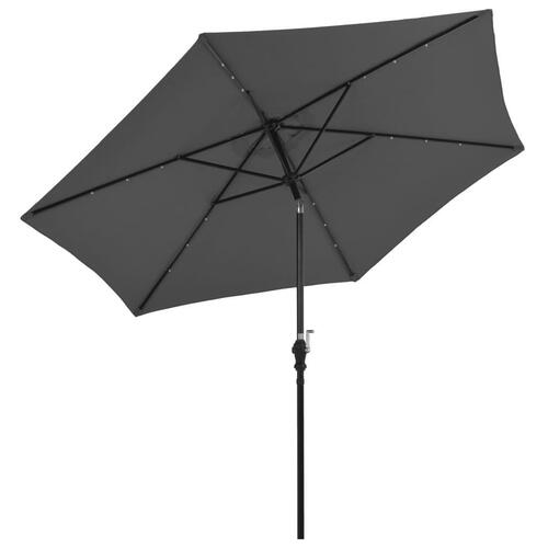 Udendørs parasol med LED-lys og stålstang 300 cm antracitgrå