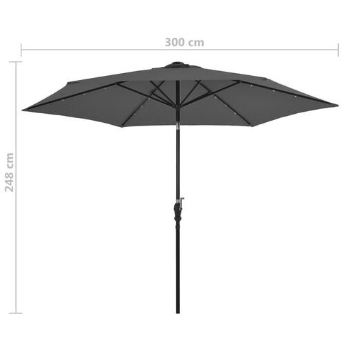 Udendørs parasol med LED-lys og stålstang 300 cm antracitgrå