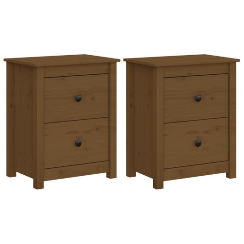 Sengeborde 2 stk. 50x35x61,5 cm massivt fyrretræ gyldenbrun