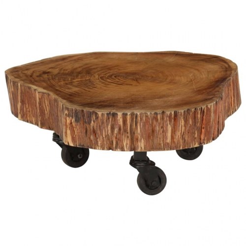 Sofabord i massivt akacietræ med hjul - 60 × 55 × 25 cm
