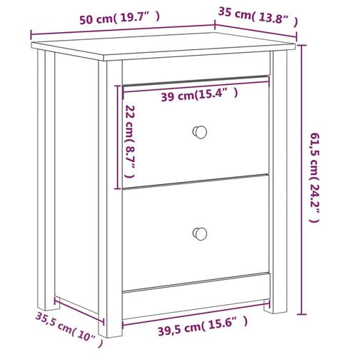 Sengeborde 2 stk. 50x35x61,5 cm massivt fyrretræ gyldenbrun
