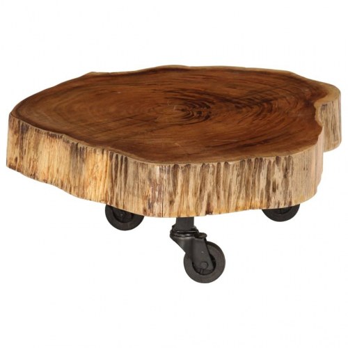 Sofabord i massivt akacietræ med hjul - 60 × 55 × 25 cm