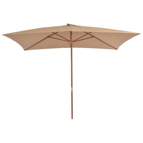 Udendørs parasol med træstang 200 x 300 cm gråbrun