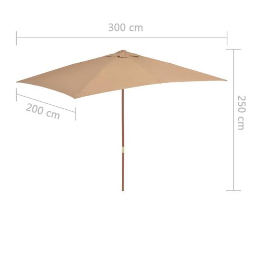 Udendørs parasol med træstang 200 x 300 cm gråbrun