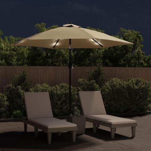 Udendørs parasol med LED-lys og stålstang 300 cm gråbrun