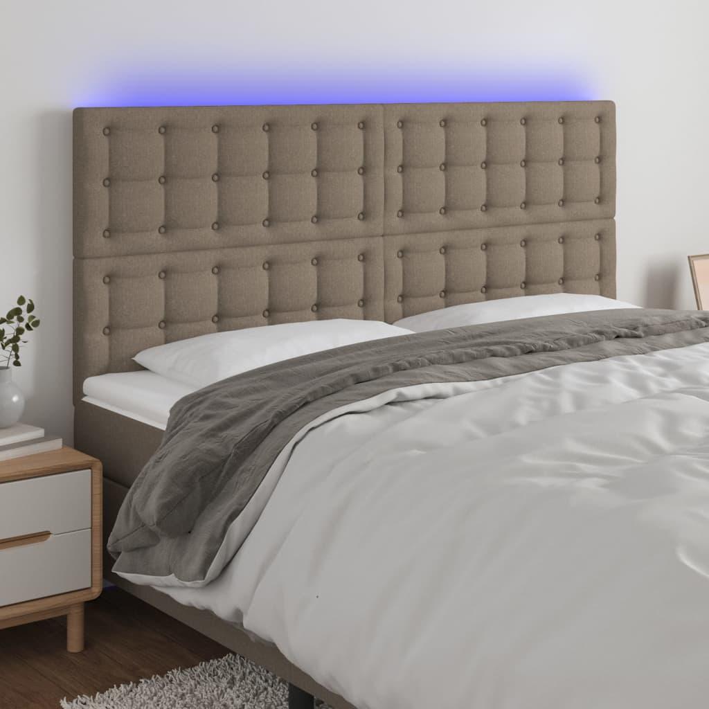 Sengegavl med LED-lys 180x5x118/128 cm stof gråbrun billede