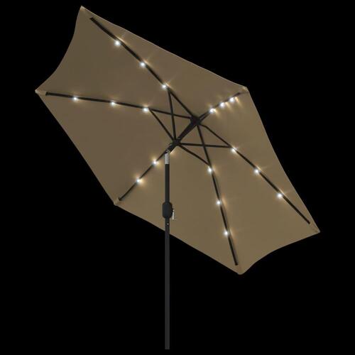 Udendørs parasol med LED-lys og stålstang 300 cm gråbrun
