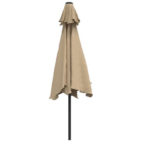 Udendørs parasol med LED-lys og stålstang 300 cm gråbrun