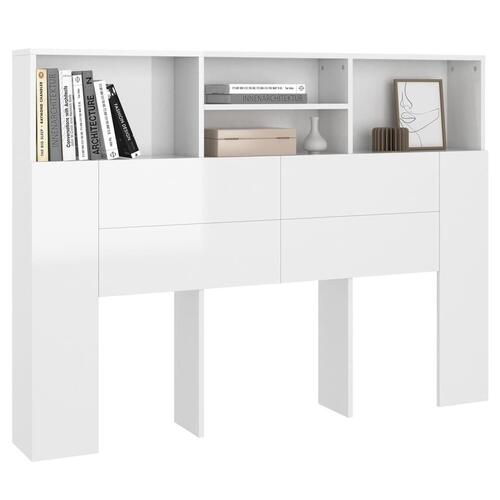 Sengegavl med opbevaring 140x19x103,5 cm hvid højglans