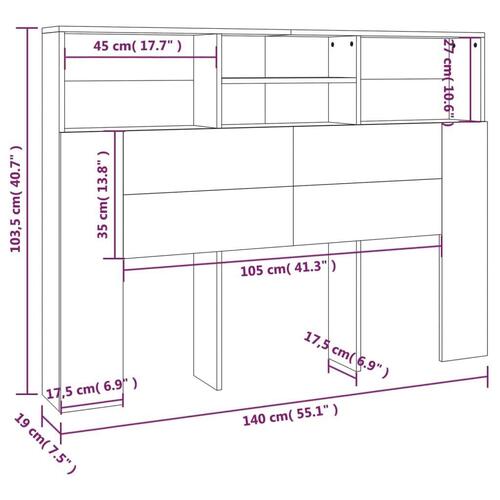 Sengegavl med opbevaring 140x19x103,5 cm hvid højglans