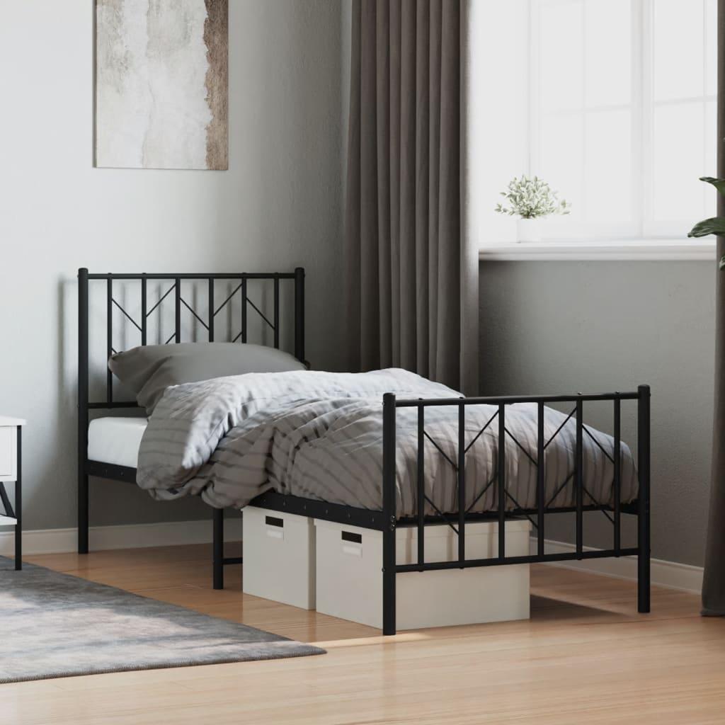 Sengeramme med sengegavl og fodgærde 75x190 cm metal sort