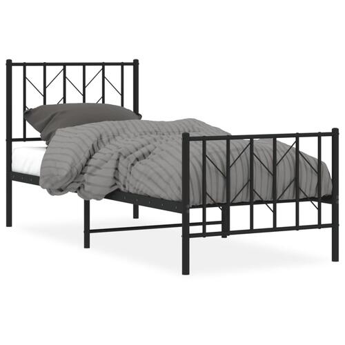 Sengeramme med sengegavl og fodgærde 75x190 cm metal sort