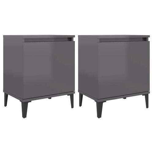 Sengeborde med metalben 40x30x50 cm grå højglans