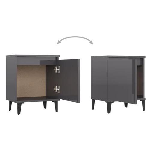 Sengeborde med metalben 40x30x50 cm grå højglans