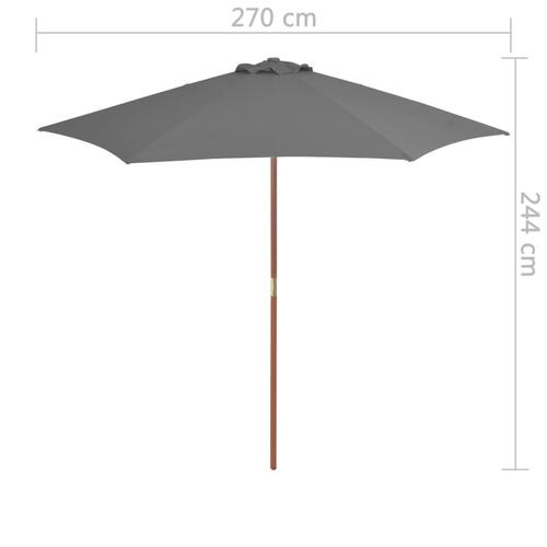 Udendørs parasol med træstang 270 cm antracitgrå