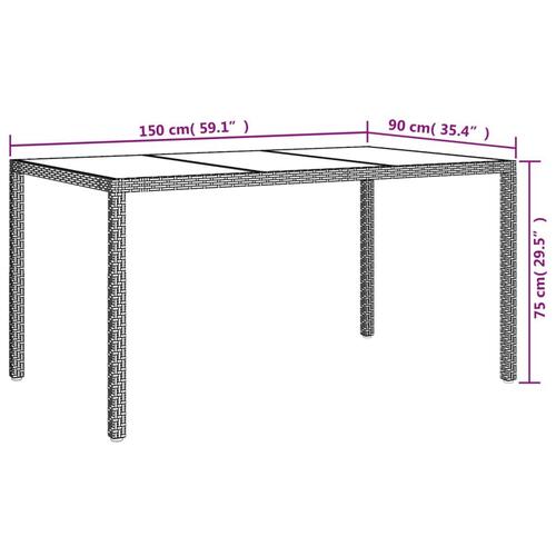 Havebord 150x90x75 cm hærdet glas og polyrattan grå