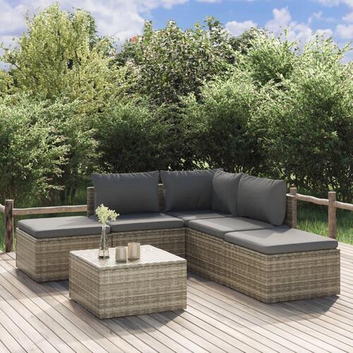 Loungesæt til haven 6 dele med hynder polyrattan grå