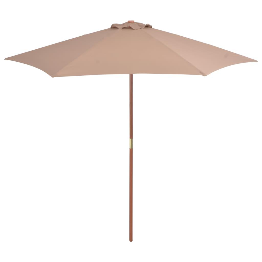 Udendørs parasol med træstang 270 cm gråbrun