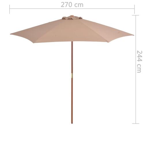 Udendørs parasol med træstang 270 cm gråbrun