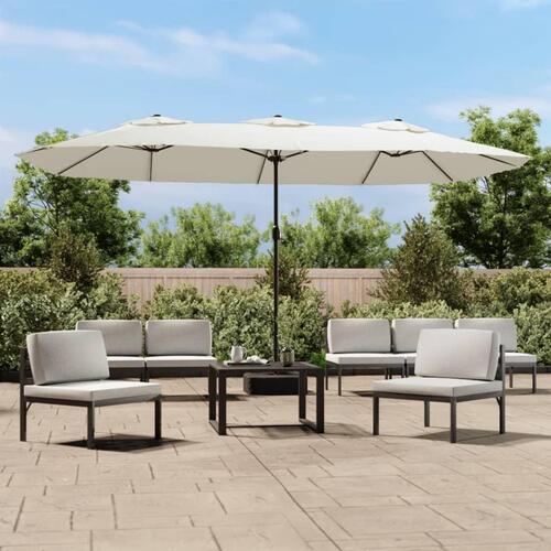 Parasol m. dobbelt parasoldug 449x245 cm sandhvid