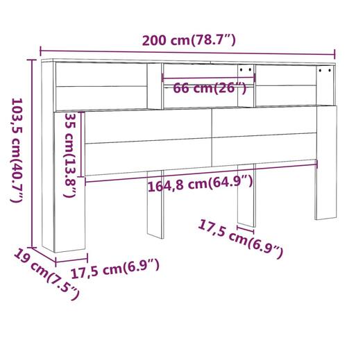 Sengegavl med opbevaring 200x19x103,5 cm betongrå