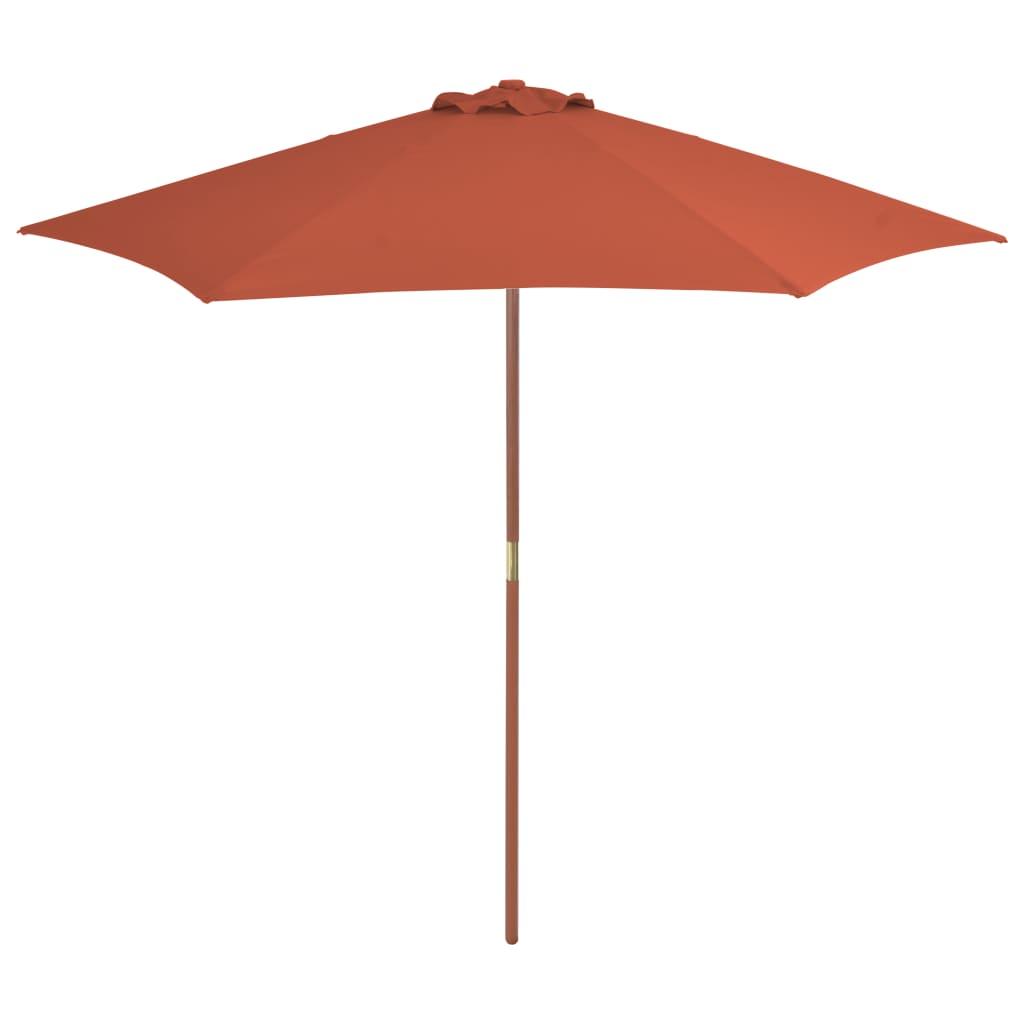 Udendørs parasol med træstang 270 cm terracottafarvet