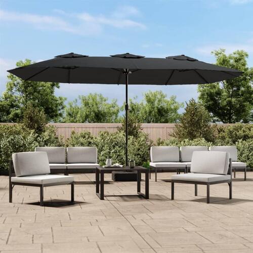 Parasol m. dobbelt parasoldug 449x245 cm antracitgrå