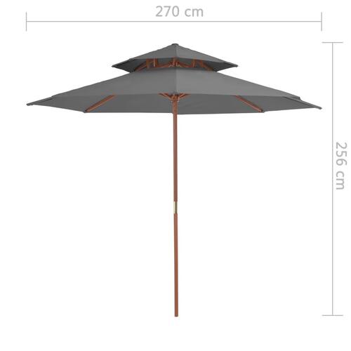 Dobbelt parasol med træstang 270 cm antracitgrå