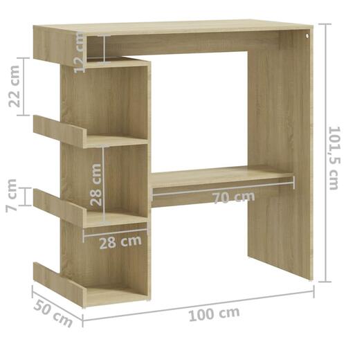 Barbord m. opbevaringstativ 100x50x101,5 cm spånplade sonoma-eg