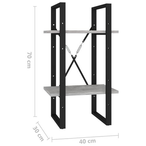 Bogreol med 2 hylder 40x30x70 cm konstrueret træ betongrå