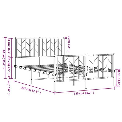 Sengeramme med sengegavl og fodgærde 120x200 cm metal sort