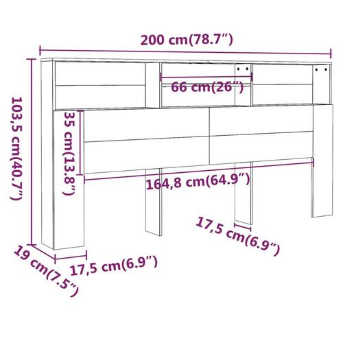 Sengegavl med opbevaring 200x19x103,5 cm hvid højglans