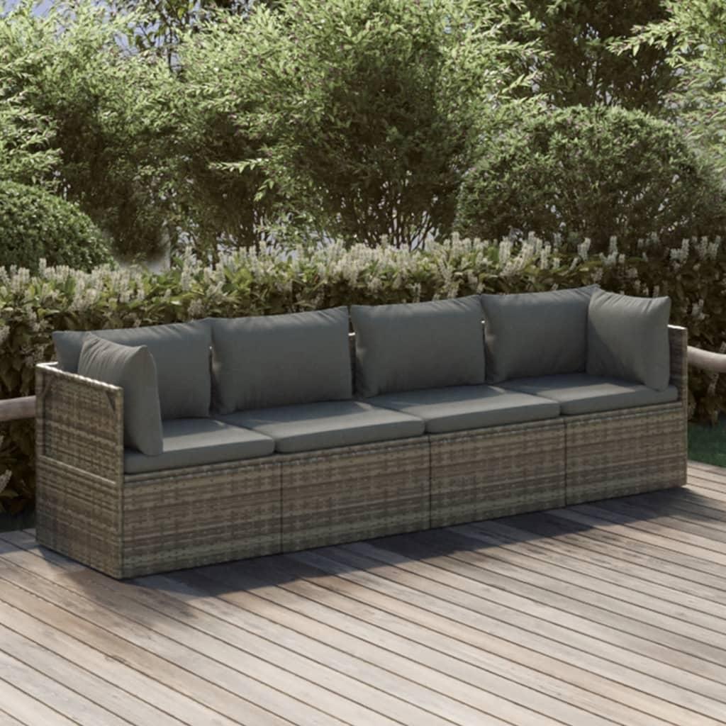 Loungesæt til haven 4 dele med hynder polyrattan grå
