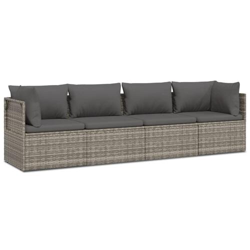 Loungesæt til haven 4 dele med hynder polyrattan grå