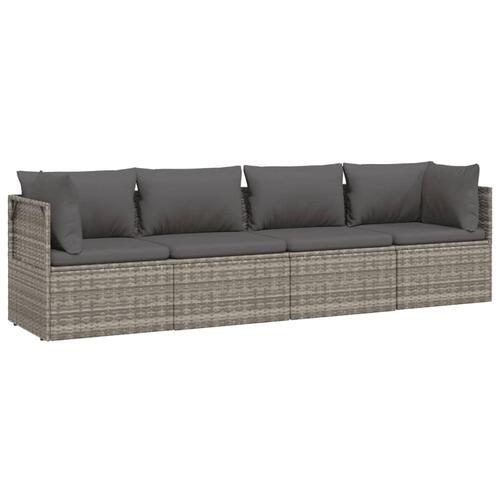 Loungesæt til haven 4 dele med hynder polyrattan grå