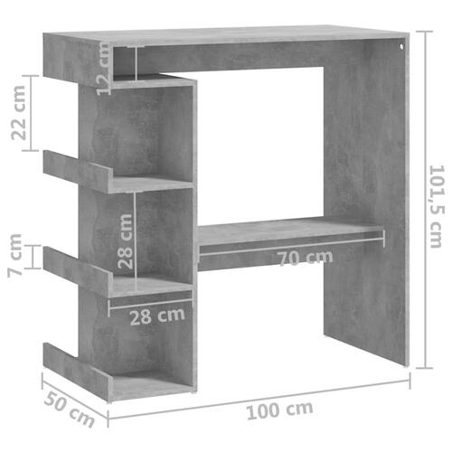 Barbord m. opbevaringsstativ 100x50x101,5 cm spånplade betongrå