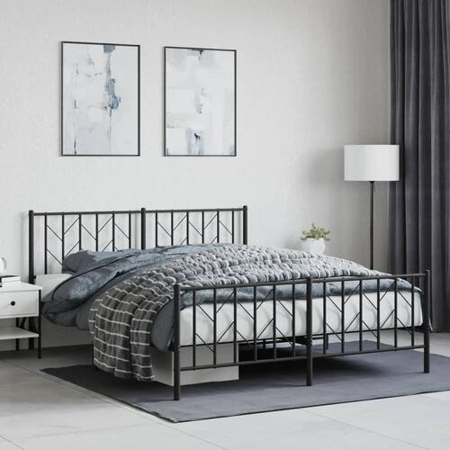 Sengeramme med sengegavl og fodgærde 160x200 cm metal sort