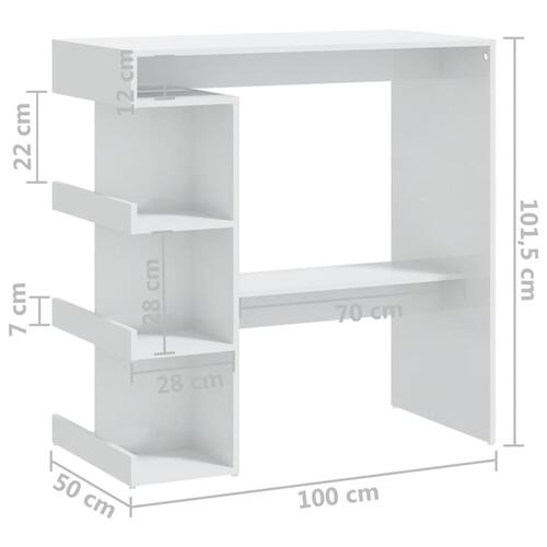 Barbord med opbevaringsstativ 100x50x101,5 cm hvid højglans