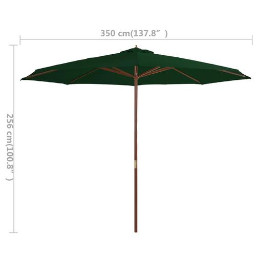 Udendørs parasol med træstang 350 cm grøn