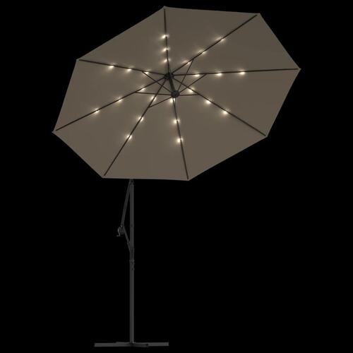 Hængeparasol med LED-lys og stålstang 300 cm gråbrun