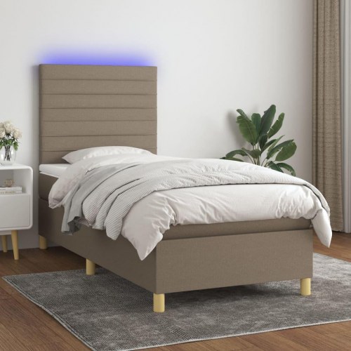 Kontinentalseng med LED-lys 100×200 cm - stof, gråbrun