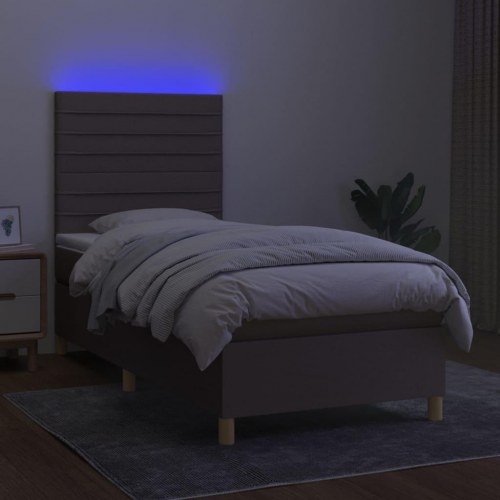 Kontinentalseng med LED-lys 100×200 cm - stof, gråbrun
