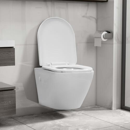 Væghængt toilet uden kant keramik hvid