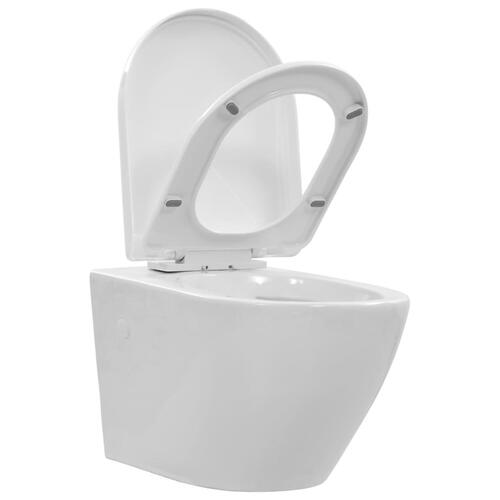 Væghængt toilet uden kant keramik hvid