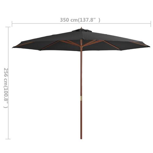 Udendørs parasol med træstang 350 cm antracitgrå