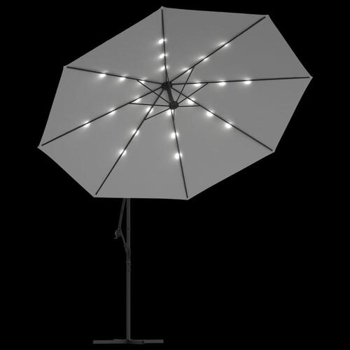 Hængeparasol med LED-lys og metalstang 350 cm sandfarvet