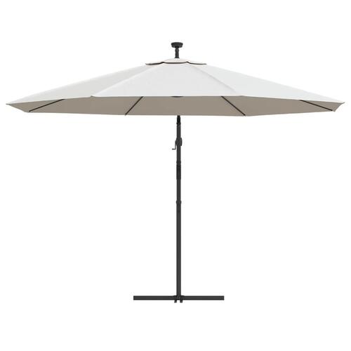 Hængeparasol med LED-lys og metalstang 350 cm sandfarvet